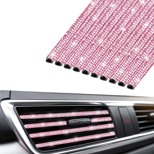 INSAUTO Bling Car Accessories for Women,Bling Car Air Vent Outlet Trim, 10pcs Rhinestone Car Air Conditioner Vent Decoration Strips(Pink) - color: pink
