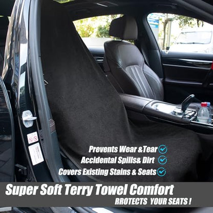 Waterproof Sweating Car Seat Cover for Post Gym Workout, Running, Swimming, Beach and Hiking, Universal Fit Non-Slip Towel Bucket Seat Protector for Cars SUV Trucks, Machine Washable (Black)