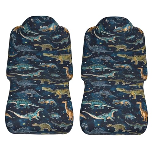Dinosaur Pattern Front Seat Covers 2 Pack, Vehicle Seat Protector Car Mat Covers, Fit Most Bucket Seats - color: Dinosaur Pattern