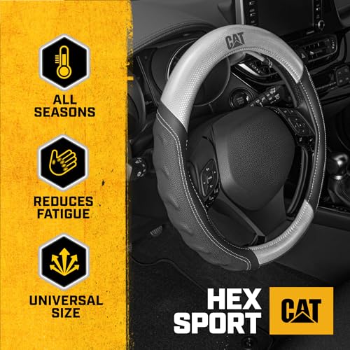Cat® HexSport Gray Carbon Fiber Steering Wheel Cover, Standard 15 inch Size, Durable and Comfortable with Advanced Grip, Car Steering Wheel Cover for Auto Truck Van SUV - color: Gray HexSport, size: Standard (14.5-15")