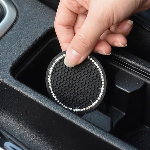 Car Cup Holder Coasters, Bling Cup Holder Insert Coaster Car Interior Accessories-2.75 inch Silicone Anti Slip Car Coaster-Universal (Pack of 2) DBlosp - color: Black