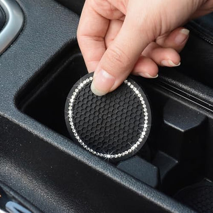 Car Cup Holder Coasters, Bling Cup Holder Insert Coaster Car Interior Accessories-2.75 inch Silicone Anti Slip Car Coaster-Universal (Pack of 2) DBlosp - color: Black