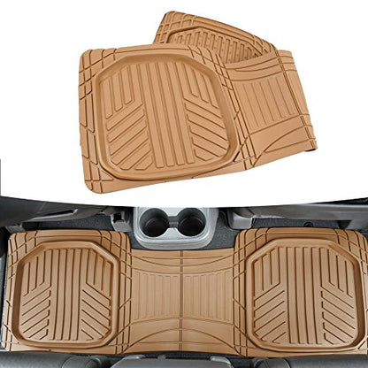 BDK Beige Heavy Duty Front & Rear Rubber Floor Mats Universal Liners for Car SUV Van & Truck, All Weather Protection with Anti-Slip Nibs, Fit Contours of Most Vehicles - color: 933-BG