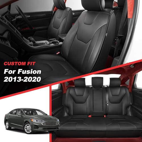 TTX LIGHTING Custom Fit Seat Covers for Ford Fusion 2013-2020 Full Set 5 Seats Premium Waterproof Faux Leather Airbag Compatible Black, Ford Fusion Seat Protector - size: 16.Fusion 2013-2020 5 Seat Full Set
