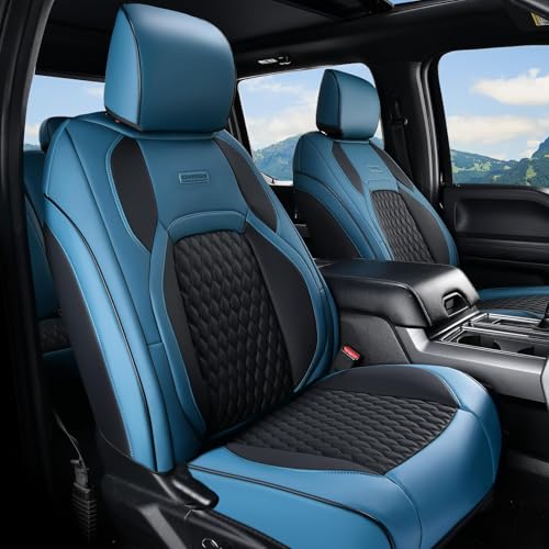 Coverado Chevy Chevrolet Silverado GMC Sierra Seat Covers Full Set, Custom Fit for 2014-2018 1500, 2015-2019 2500HD 3500HD Crew Double Extended Cab Truck, Faux Waterproof Leather Seat Covers (Blue) - color: Blue, size: FullSet(2014-2018)