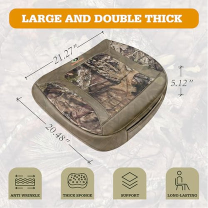 Mossy Oak Car Seat Cover, Luxury Faux Leather Front Bottom Seat Cushion Cover, Universal Anti-Slip with Wrap-Around Design and Storage Bags, Suitable for Most Vehicles - Beige Color 1 Piece - color: Beige