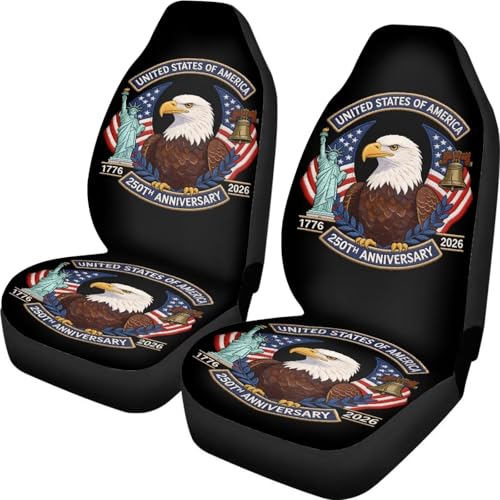 Eagle USA Flag Seat Covers for Cars Front Seat, American 250th Anniversary Patriotic Seat Covers Car Protectors Auto Interior Accessories Universal for SUV Truck Van Sedans - color: Eagle