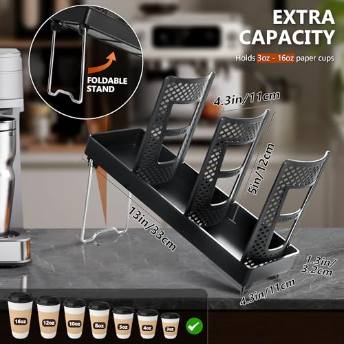 Paper Cup and Lid Holder, Disposable Coffee Cup Dispenser, 3-Slot Upright Paper Cup Dispenser for Coffee Stations, Kitchens, Bars, Restaurants, Lounges (Black) - color: Black 1, size: Large