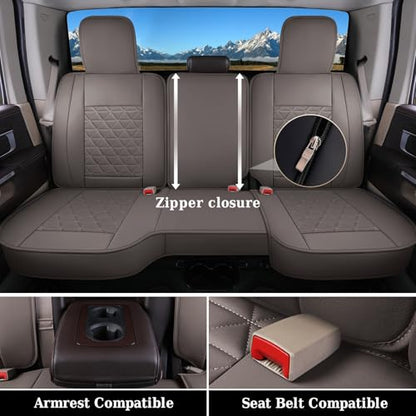 Coverado Dodge Ram Seat Covers Full Set, Waterproof Ram 1500 Seat Cover Compatible with 2002-2026 Dodge RAM 1500 2500 3500 Crew Quad Cab with Curved Bench, Coffee - color: Coffee (curved back), size: FullSet (Curved Back)