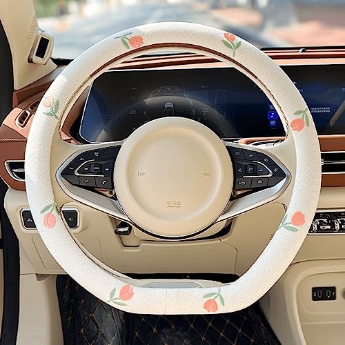 Wheel Cover Flax Microfiber Steering Wheel Covers for Women Fit 15 inch Car Cute Bow Tie Anti-Slip Breathable Absorbing Sweat Cover (Type-D-Tulip) - color: Type-D-Tulip