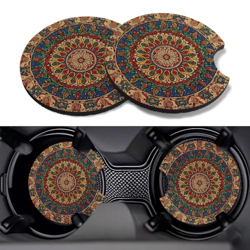 Car Cup Coasters,2 Pack Car Coaster,2.75inch Anti Slip and Absorbent Cars Coasters for Cup Holders,Neopren Accessories for Women,Cute Decor for Women (Bohemia) - color: Bohemia