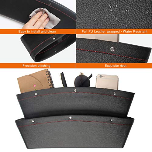 Coolrunner 2 Set Car Seat Gap Organizer, Car Seat Gap Filler, PU Full Leather Car Seat Crevice Storage Box Universal Fit in Between Car Seat Catcher for Phone Keys Cards Pens Coins(Black)