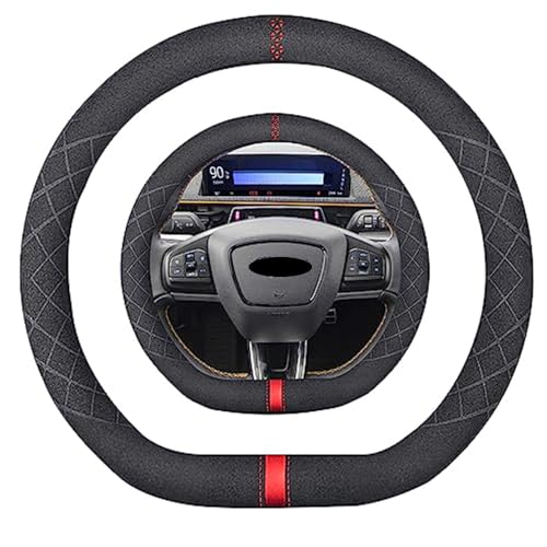Suede D Shape Steering Wheel Cover,Compatible with Mustang Mach E 2021 2022 Suede Leather Sport Non-Slip Wheel Cover Car Interior Accessories 15 inch for Man and Women - color: Fit Mustang D Shape Suede Red Mark in Black, size: 15 inch