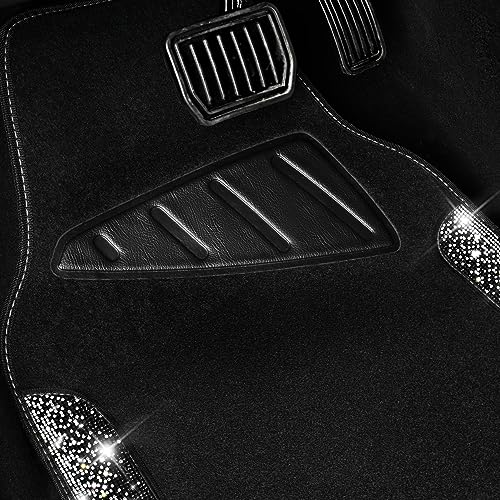 CAR PASS Bling Car Mats Shining Diamond Carpet Crystal Rhinestone Sparkly Glitter Floor Mats with Anti-Slip PVC Pad Universal Fit Automotive SUV,Sedan,Van,4pcs for Girl Women, Black Sliver Diamond - color: AB Silver
