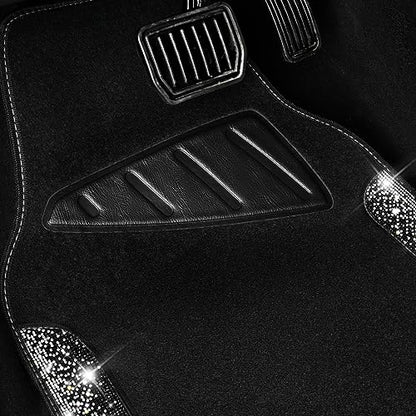 CAR PASS Bling Car Mats Shining Diamond Carpet Crystal Rhinestone Sparkly Glitter Floor Mats with Anti-Slip PVC Pad Universal Fit Automotive SUV,Sedan,Van,4pcs for Girl Women, Black Sliver Diamond - color: AB Silver
