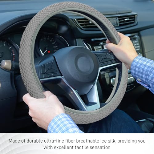 Elastic Stretch Steering Wheel Cover, Steering Wheel Protector, 15 Inch Anti-Slip Breathable Microfiber Ice Silk Protection, Easy Carry, Warm in Winter & Cool in Summer for Cars (Gray) - color: Gray