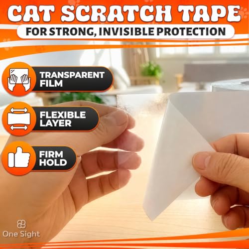 Anti Scratch Cat Tape for Furniture 4" X 30 Yards – PVC Couch, Carpet and Door Protection with Easy Peel Arrow Marker, Wide Clear Sticky Adhesive Cat Scratch Furniture Protector – Easy to Install