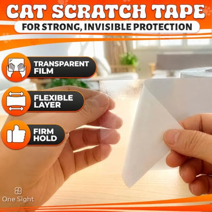 Anti Scratch Cat Tape for Furniture 4" X 30 Yards – PVC Couch, Carpet and Door Protection with Easy Peel Arrow Marker, Wide Clear Sticky Adhesive Cat Scratch Furniture Protector – Easy to Install
