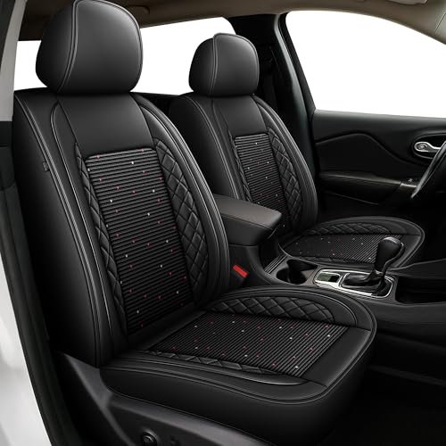2 Front Car Seat Covers Set Fit for Ford Transit Connect 2010-2026,Ice Silk Breathable Faux Leather Waterproof Seat Covers(Black,2PCS Front)