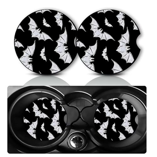 2Pack Bat Car Cup Holder Coasters,Cars Coasters for Cup Holders,2.75" Universal Anti Slip Rubber Mat with Finger Slot,Bat Car Accessories Interior Decor,Bats Gifts for Women,Men - color: Bat