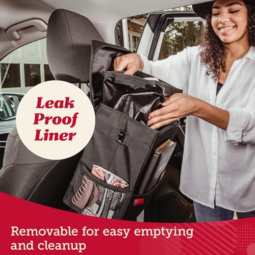 Lusso Gear Spill-Proof Car Trash Can (2 Pack) - Easy to Clean Hanging Garbage Bin - Leak-Proof, Removable Liner, Waterproof - Keeps Truck, SUV, Car, Minivan Clean & Odor Free (Black, Red Stitching) - color: 2-Pack Black, Red Stitching, style: 2.5 Gal