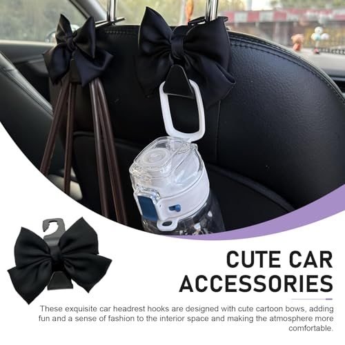 2 PCS Car Purse Hook, Cute Bow Seat Headrest Hooks, Automotive Interior Decorating Accessories, Car Accessories for Women (Black)