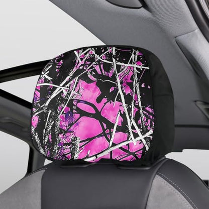 FKELYI Purple Camo Car Seat Covers Full Set with Hand Wristlet Keychain Holder,Camouflage Cup Coasters,Auto Gear Shift Cover,Handbrake Cover,Headrest Covers,Universal Fit Most Vehicle SUV Truck Van