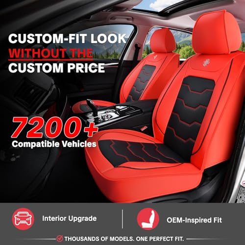 Red Car Seat Covers Complete Set, Universal Car Seat Covers for Cars, Premium Waterproof Leather, Protect & Upgrade Car Interiors, Airbag Compatible, Easy to Install & Clean Up - color: C_Red