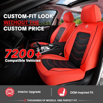 Red Car Seat Covers Complete Set, Universal Car Seat Covers for Cars, Premium Waterproof Leather, Protect & Upgrade Car Interiors, Airbag Compatible, Easy to Install & Clean Up - color: C_Red