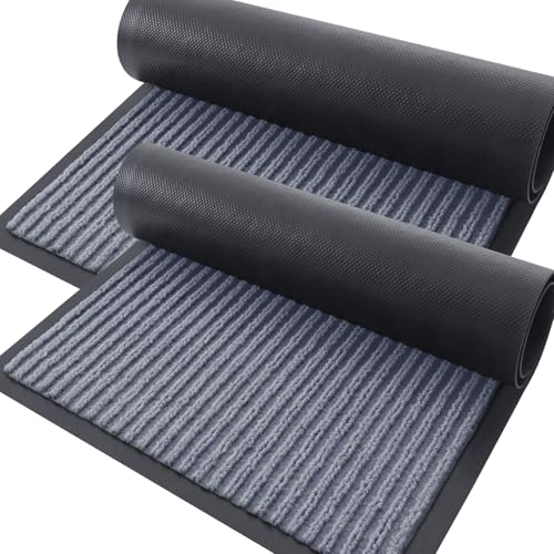 OLANLY Front Door Mat Indoor Outdoor Entrance, 2-Pack 59 x 34 Inch, Waterproof Heavy Duty Doormat, Fade Resistant, Low Profile, Easy Clean Patio Porch Welcome Floor Mats for Entry, Ash Grey - color: Ash Grey, size: 59" x 34"