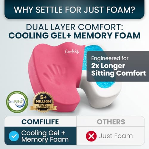 ComfiLife Extra Large Gel & Memory Foam Seat Cushion - Doctor Recommended Office Chair Cushion, Car Seat Cushion - Back & Sciatica Pain Relief - Wide Seat Cushion for Big & Tall (Pink) - color: Pink, size: X-Large