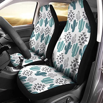 Howilath Aztec Southwest Cactus Printed Seat Covers for Men Car Seat Covers, 2pcs Car Accessories High Back Front Seat Covers - color: Aztec Southwest Cactus - White