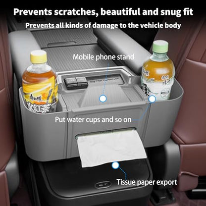 Center Armrest Rear Organizer for Toyota Sienna 2021-2026 ABS Cup Holder Tray Center Consoles 3-in-1 Backseat Organizer(Gray) - size: Center Armrest Rear Organizer