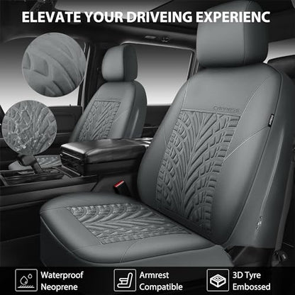 CAR PASS Neoprene Waterproof Seat Covers Full Sets, Wetsuit Car Seat Covers 5 Seats Universal Fit for Vans, Truck, SUV, 3D Tyre Embossed Seat Covers Anti Slip with Armrests, Aibag Compatible(All Gray) - color: Pure Gray Neoprene, size: Full sets