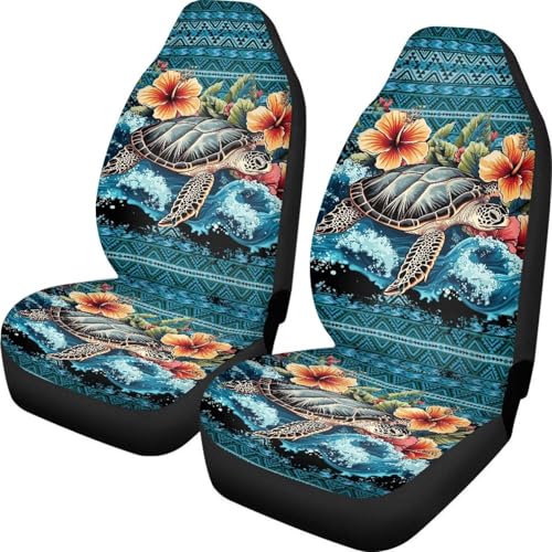 Hawaii Hibiscus Turtle Car Seat Cover Front Seats Only,Aztec Premium Polyester Seat Covers Anti-Slip Saddle Blanket Cushion Cover for Cars Trucks and SUVs - color: Hawaii Hibiscus Turtle Aztec