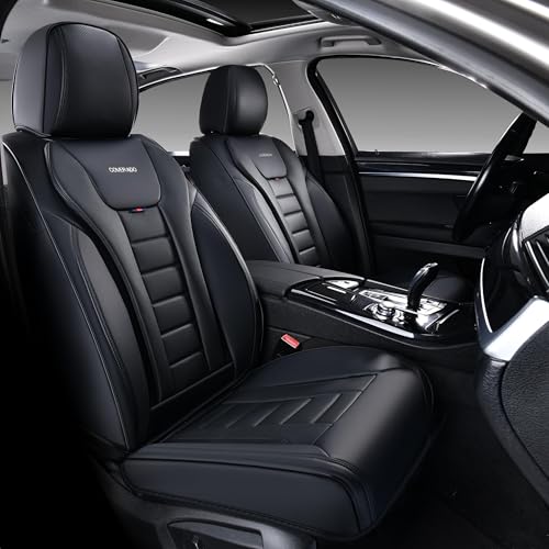 Coverado Car Seat Covers, Front Covers for Cars, Car Seat Cover Front Seats, Automotive Seat Cover, Waterproof, Leather Car Seat Cushion, Universal Interior Covers Seat Protectors for Most Cars - color: Black, size: Front Pair