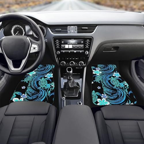 Sea Turtle Print Car Carpet Floor Mat Tribal Totem Pattern Ocean Animal Turtles 4 Piece Universal Fit Heavy Duty Rubber Non-Slip Floor Mats Heel Pad Fit Floor Carpet 2 Row - color: Sea Turtle Totem