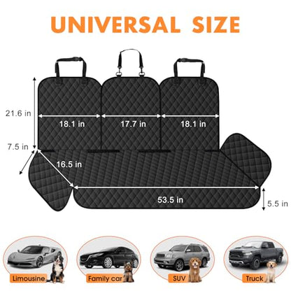 Dog Car Seat Cover for Back Seat - Waterproof, Non-Slip, Pet Bench Seat Covers, with 60/40 Split Bench Fit, Universal Size for Sedans, Trucks & SUVs, Machine Washable, Non-Stick Fur & Durable, M-Black - size: Medium