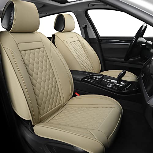 Car Seat Covers Full Set,Universal Fit for Most Cars,SUV,Sedans and Pick-up Trucks,Automotive Vehicle Faux Leather Cushion Covers for 5 Passenger Cars(Full Set,Beige) - color: Beige, size: Full Set