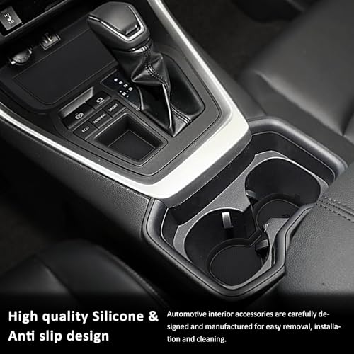 Auovo 3D Cup Holder Insert Liners Compatible with Toyota RAV4 Accessories 2025 2024 2023 2022 2021 2020 2019 Car Custom Cup Holder Mats Pads 4-pc Set (Black Trim) - color: Black, size: 4PCS