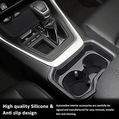 Auovo 3D Cup Holder Insert Liners Compatible with Toyota RAV4 Accessories 2025 2024 2023 2022 2021 2020 2019 Car Custom Cup Holder Mats Pads 4-pc Set (Black Trim) - color: Black, size: 4PCS