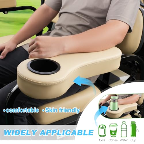 10L0L Golf Cart Rear Seat Kit Arm Rest Set with Cup Holder for Yamaha EZGO Club Car Golf Cart UV-Proof Coating Long Lasting, No Drilling Kits Include - color: Beige