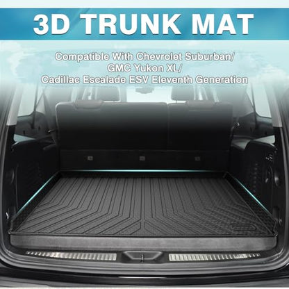 Mixsuper Custom Fit Cargo Liner for Chevrolet Suburban/GMC Yukon XL/Cadillac Escalade ESV 2015-2020, All Weather Cargo Mat Rear Trunk Liner Behind The 3rd Row Seats Black
