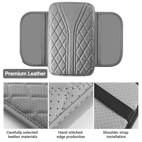 Upgraded Car Center Console Cover, Leather Auto Armrest Cover with 2 Storage Bags, Waterproof Center Console Protective Pad, Universal Cars Armrest Storage Box for Sedan, SUV, Truck (Gray) - color: Gray