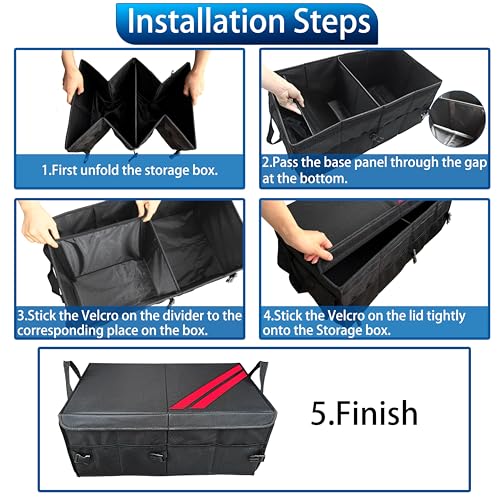 YOSRTER Car Trunk Organizer for Dodge Charger Durango Challenger Ram Collapsible Storage Box with Handle Foldable Lid Non Slip Bottom 2 Compartment Sturdy Base Panel for Dodge Accessories(Red Trim)