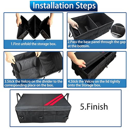 YOSRTER Car Trunk Organizer for Dodge Charger Durango Challenger Ram Collapsible Storage Box with Handle Foldable Lid Non Slip Bottom 2 Compartment Sturdy Base Panel for Dodge Accessories(Red Trim)