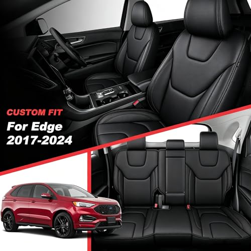 TTX LIGHTING Car Seat Covers Custom Fit for Ford Edge Seat Covers 2015 2016 2017 2018 2019 2020 2021 2022 2023 2024 Full Set Waterproof Faux Leather Cover Compatible with Airbag(5 Seat,Black) - size: 14.Edge 2015-2024 5 Seat Full Set
