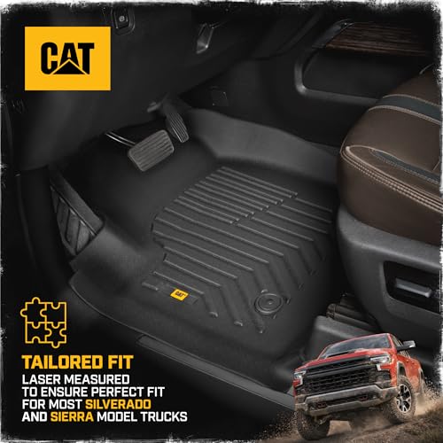 CAT® JustFit™ 3D Custom Fit Floor Mats Chevrolet Silverado 1500/GMC Sierra 2019-2026, Chevy Silverado 2500HD/3500HD Crew Cab/GMC Sierra 2500HD/3500HD Crew Cab 2020–26 Floor Liner Laser Measured Front - style: Chevy Silverado (2019–2026) / GMC Sierra (2020