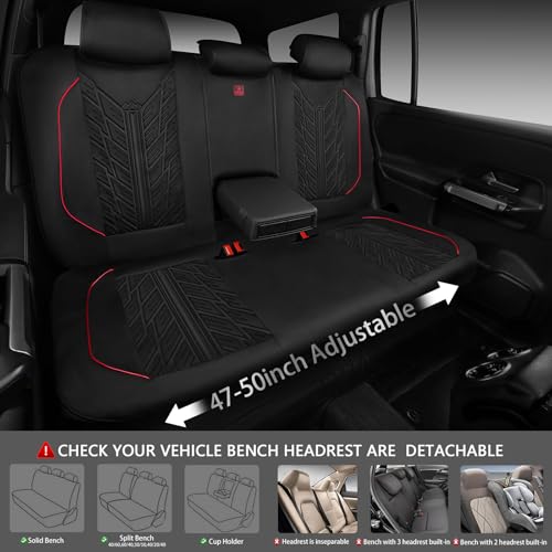 CAR PASS Waterproof Split Bench Seat Covers,Neoprene Rear Seat Covers,All-Weather Non-Slip Durable, Universal Fit for SUVs Sedans Trucks Vans Automotive,Black - color: rear-black and red