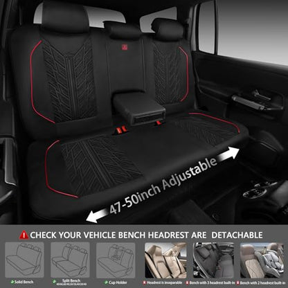 CAR PASS Waterproof Split Bench Seat Covers,Neoprene Rear Seat Covers,All-Weather Non-Slip Durable, Universal Fit for SUVs Sedans Trucks Vans Automotive,Black - color: rear-black and red